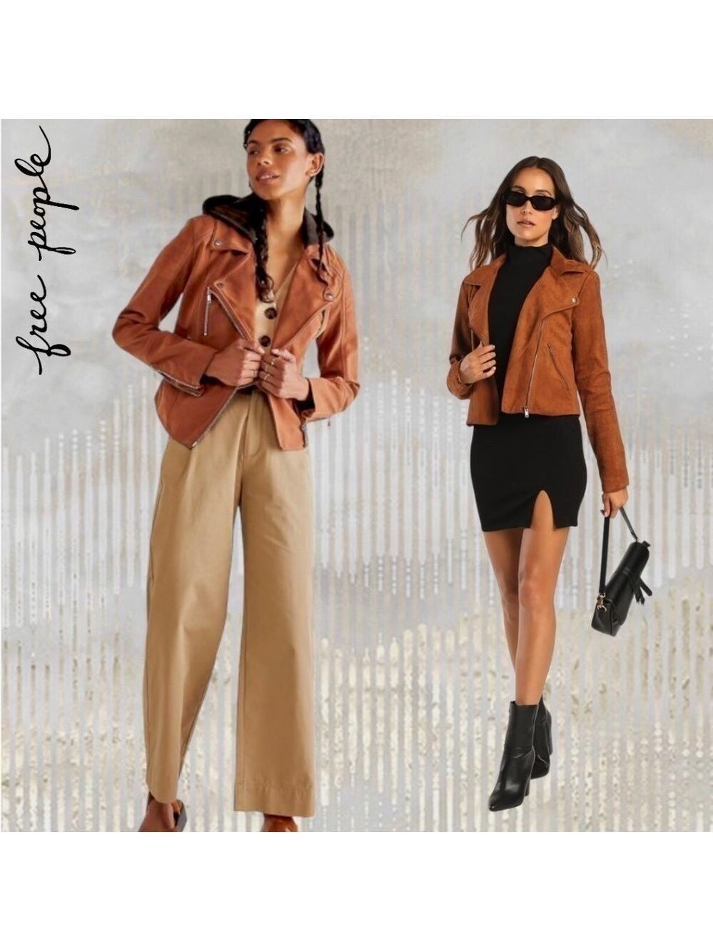FREE PEOPLE NWT Harriett Moto-Style Brown Vegan Suede, Black Hood Jacket/Md - Picture 10 of 16